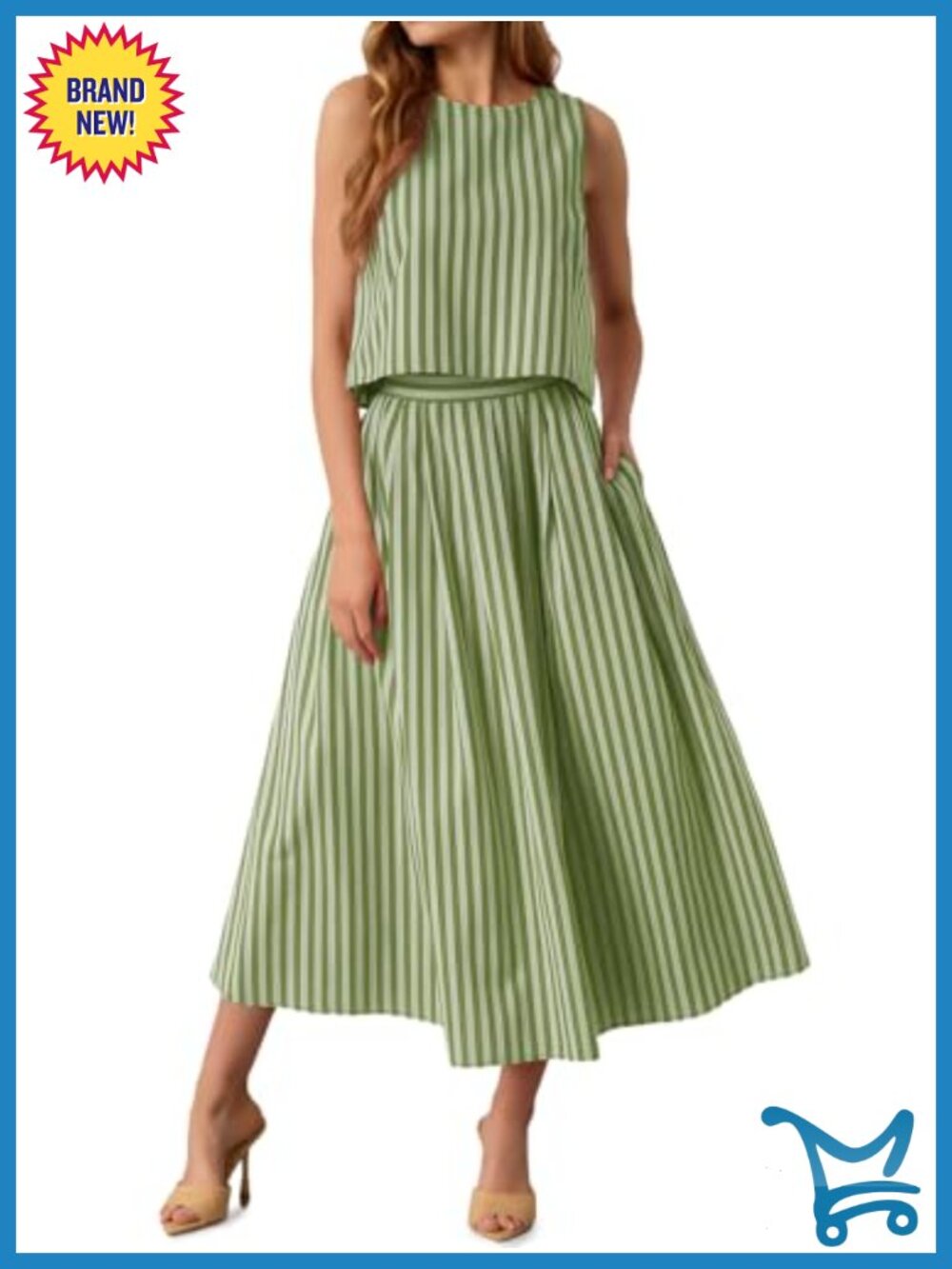 Women's 2 Piece Midi Skirt Set Sleeveless Tank Top Polyester Summer